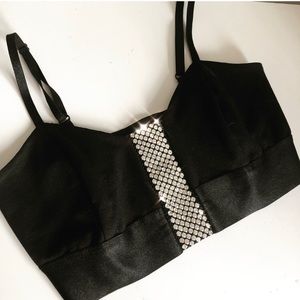 Bebe Black Crop Top with Rhinestones